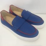 ANDREA MONTELPARE Mocassino in vera pelle colore bluette con dettagli rosso