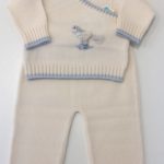 GRAZIELLA Completo lana bambino panna-azzurro corredino neonato