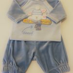 STUMMER Completo nascita in ciniglia azzurro ponpon corredino neonato