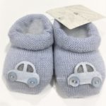 STORY LORIS Scarpette in lana colore cielo con macchinina neonato