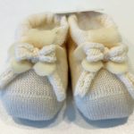 LA PERLA  Scarpette in lana colore panna con orso velvet più fiocco neonato