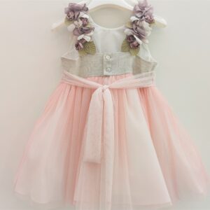 AMAYA Abito smanicato ecrù tulle rosa - immagine 3