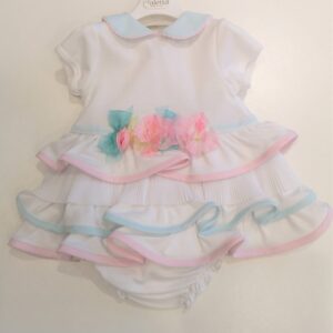 ALETTA Vestito manica corta balze e fiori pastello