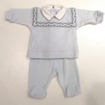 ALETTA Completo nascita ciniglia azzurro ricamo maglia corredino neonato