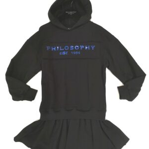 PHILOSOPHY by LORENZO SERAFINI Abito felpa nero logo bluette strass con cappuccio