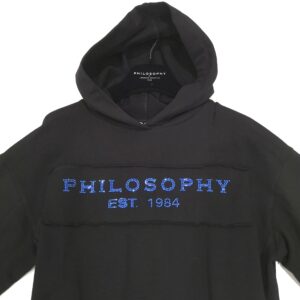 PHILOSOPHY by LORENZO SERAFINI Abito felpa nero logo bluette strass con cappuccio - immagine 2