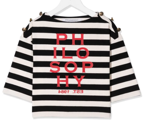 PJTS38 bis PHILOSOPHY by LORENZO SERAFINI T-shirt righe nere logo rosso - immagine 1