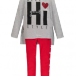 MEK Completo t-shirt grigia + leggings rossi bambina