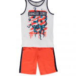 MEK Completo 2 pezzi canotta+shorts bianco-arancio bambino