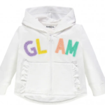 MEK Felpa full zip bianca scritta colorata bambina