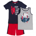 MEK Completo 3 pezzi shorts grigio-blu bambino