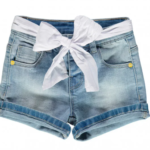 MEK Shorts jeans stretch con cintura foulard bianca bambina