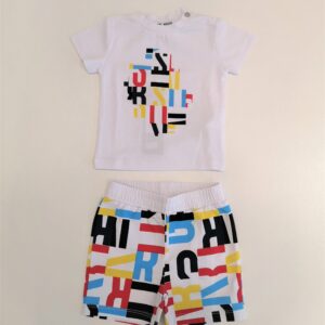 BIKKEMBERGS Completo 2 pezzi jersey stampa scritte multicolor