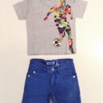 BIKKEMBERGS Completo T-shirt grigia calciatore multicolor con bermuda bluette