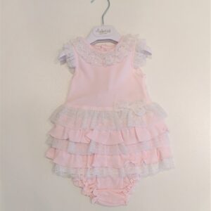 ALETTA Vestito smanicato rosa con inserti in pizzo bianco