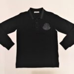 MONCLER T-shirt polo nera manica lunga bambino