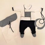 MODI' Linea Minù Completo coprifasce nascita pied de poule blu e bianco in ciniglia corredino neonato