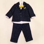 LES ETOILES Completo blu micro fantasia in giallo battesimo bambino