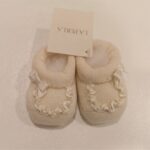 LA PERLA Scarpette panna con ruche di raso corredino neonata