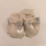 LA PERLA Scarpette panna con fiocco e strass corredino neonata