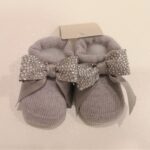LA PERLA Scarpette grigie con fiocco e strass corredino neonata