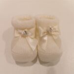 PAOLO ROMBOLI  Scarpette panna con fiocco di raso corredino neonata