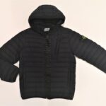 STONE ISLAND Giubbotto nero zip trapuntato con cappuccio bambino
