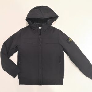 STONE ISLAND Giubbotto nero zip con cappuccio bambino