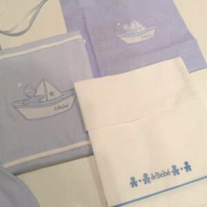 LE BEBE' Copertina e copriface azzurro con barchetta corredino nascita neonato - immagine 3