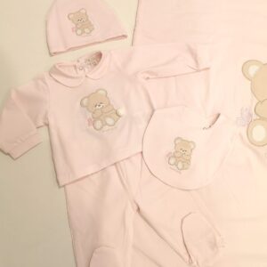 NANAN Coordinato rosa con orsetto e farfallina corredino nascita neonata - immagine 3