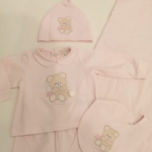 NANAN Coordinato rosa con orsetto e farfallina corredino nascita neonata - immagine 4