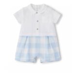 IL GUFO Tutina pagliaccetto in lino bianco e azzurro neonato