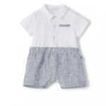 IL GUFO Tutina pagliaccetto in lino bianco e blu a righe neonato