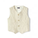 IL GUFO Gilet in lino a righe beige cachi neonato