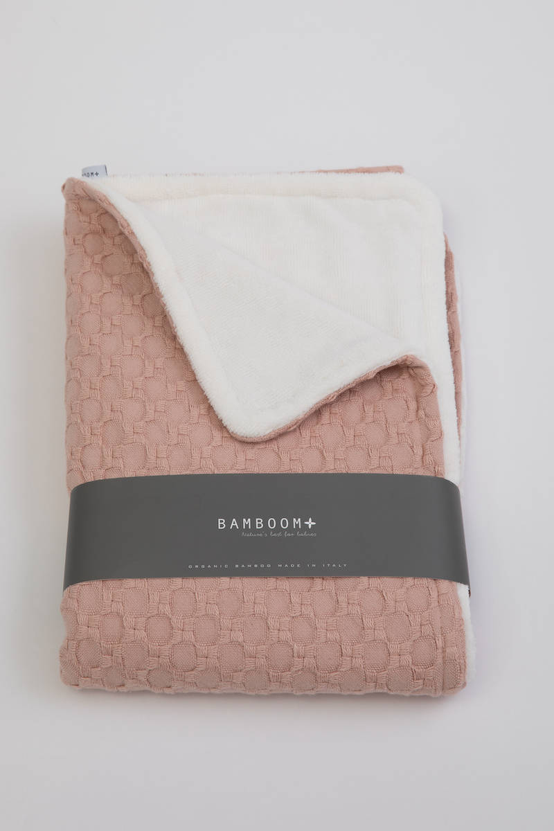 BAMBOOM Coperta culla100x75 - Honey, in bambù organico + spugna peluche - Nude pink - immagine 1