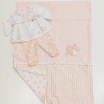 MAYORAL Completo nascita 2 pezzi con cuori rosa salmone corredino neonata