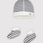 PETIT BATEAU Set cuffietta e scarpine a righe blu neonato