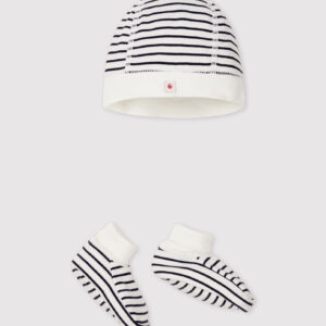 PETIT BATEAU Set cuffietta e scarpine a righe blu neonato - immagine 3