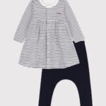 PETIT BATEAU Abito righe marinière con leggings blu bambina