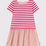 PETIT BATEAU Abito righe fuxia e garza rosa