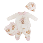 LE BEBE ENFANT Completo nascita 3 pezzi orsachiotto rosa neonata