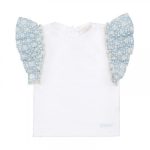 NANAN T-shirt bianca con sangallo azzurro
