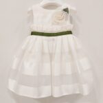 COLORI CHIARI Completo 3 pezzi Vestito, scarpette, fascia battesimo bambina con fiocco verde