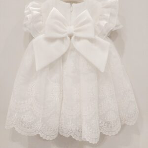 COLORI CHIARI Completo 3 pezzi Vestito, scarpette, fascia battesimo bambina bianco - immagine 3