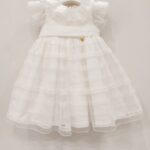 LE BEBE' Vestito battesimo/cerimonia bambina bianco con fascia