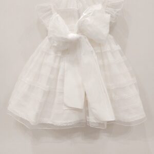 LE BEBE' Vestito battesimo/cerimonia bambina bianco con fascia - immagine 3