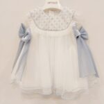 AMAYA Vestito battesimo/cerimonia bambina bianco e azzurro